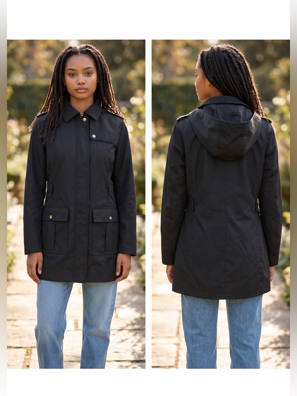 Calvin Klein Black Hooded Mid-Length Trench - Car 🚗 Rain ☔️ Coat 🖤